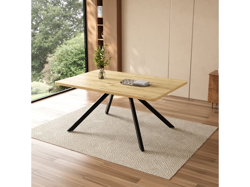  Table à manger extensible rectangulaire 160200240x90x74,5 cm pour 6 à 10 personnes, plateau effet chêne en mdf avec pieds en métal - naturel  - Conforama E