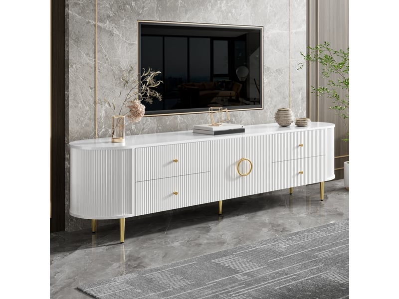  Meuble tv 180x40x38 cm en mdf avec tiroirs et rangement blanc chicfurn  - Conforama D