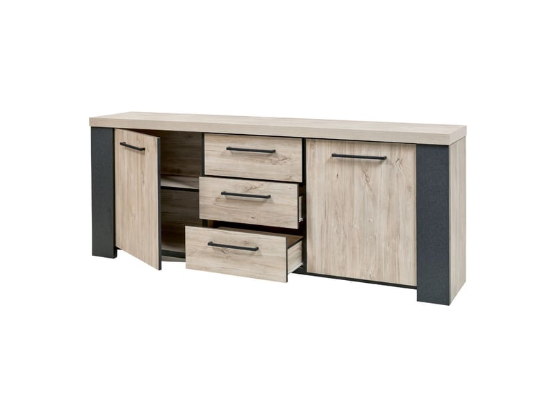  Buffet 2 portes 3 tiroirs finition chêne clair et gris ardoise - hadès HADÈS - Conforama C