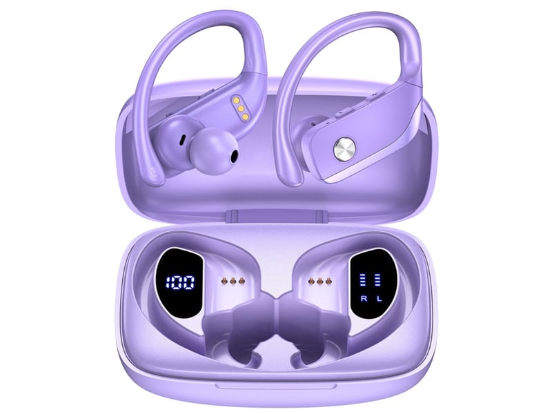 Ecouteurs sans fil sport bluetooth 5.1 violet intra-auriculaires avec micro et boîtier de charge - Conforama A