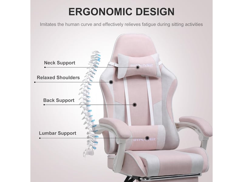 Gtplayer chaise de jeu ergonomique avec repose-pieds, réglable en hauteur - tissu rose GT800A-PK-FA - Conforama D