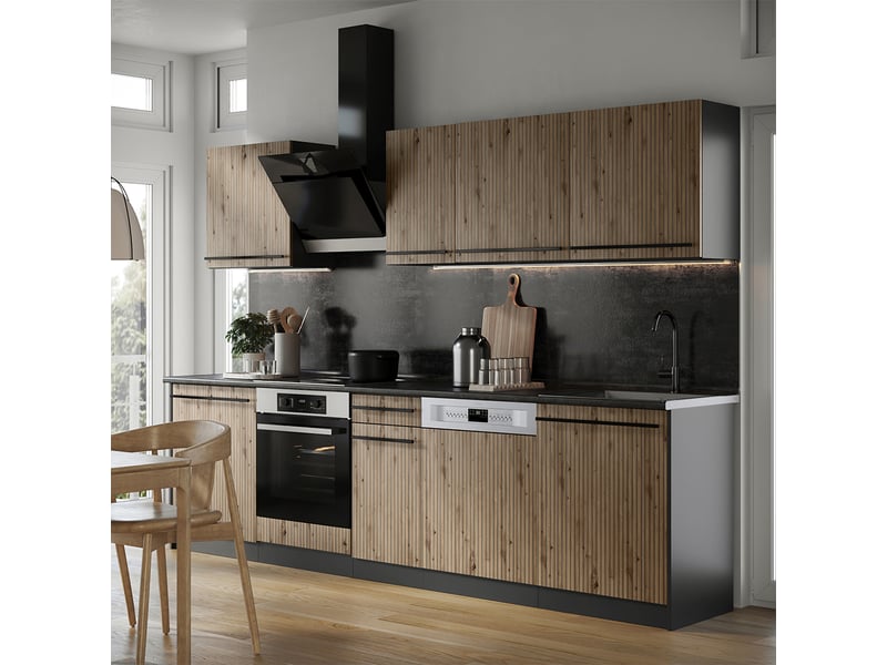  Vicco cuisine, chêne artisananthracite, 280cm plan de travail chêne doré  - Conforama C