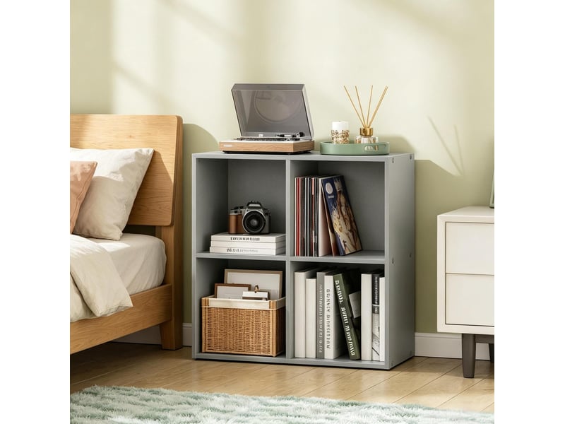  Bibliothèque 4 niches ouvertes style nordique avec fixation murale pour salon bureau en bois gris 59,6 × 59,8 × 29 cm  - Conforama B