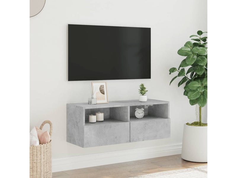  Meuble tv - banc tv - meuble de rangement mural gris béton 80x30x30 cm bois d'ingénierie  - Conforama C