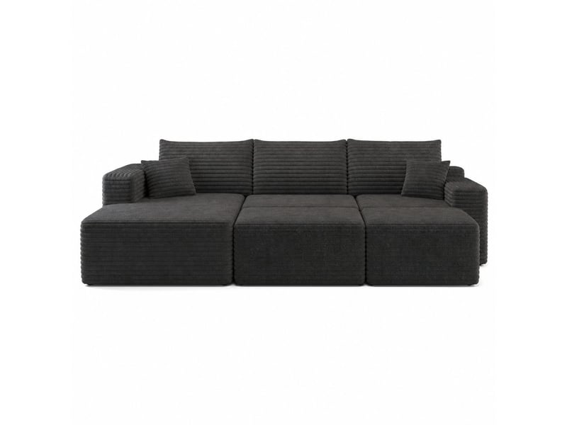  Canapé d'angle l 5 places en tissu velours côtelé noir, 241 cm, sans montage Y152-L-CHAISE-2SEATER-2O-BLACK - Conforama A