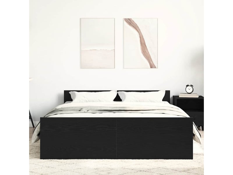  Lit double- lit adulte -  cadre de lit sans matelas en chêne noir 135 x 190 cm bois d'ingénierie  - Conforama C
