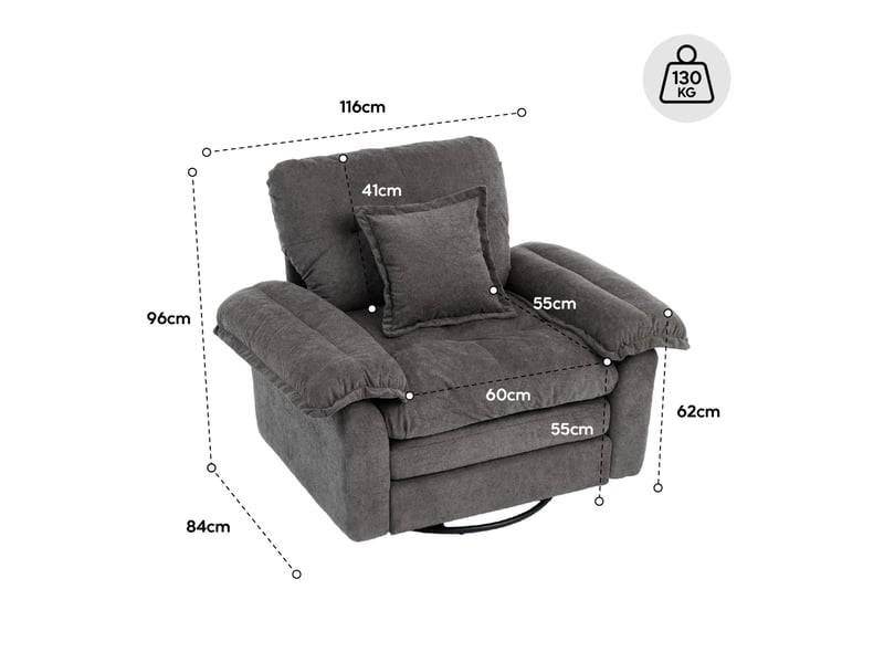  Fauteuil pivotant tcqpz en chenille 116 x 84 x 96 cm 360° avec coussin de soutien 1 place vert  - Conforama C