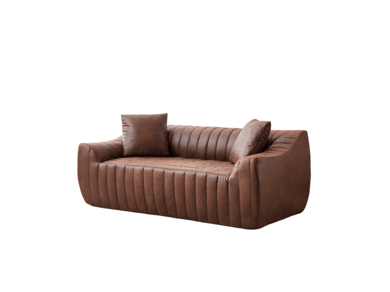 Canapé droit fixe 2 places en tissu marron 187 x 95 x 80 cm, capitonnage vertical, pour salon, bureau ou chambre W3245P515678 - Conforama A