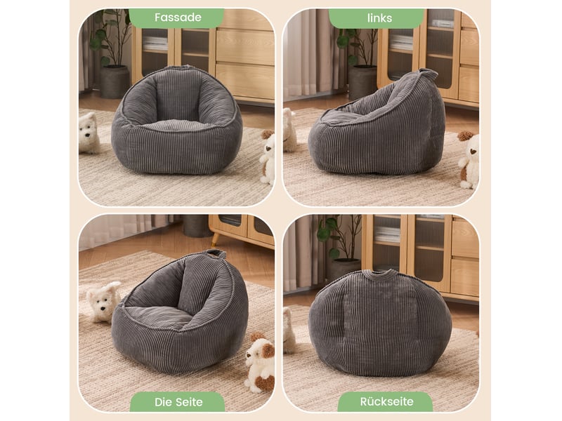  Fauteuil poire pour enfant modenvie en velours côtelé gris avec garnissage mousse, 69 x 72 x 51 cm  - Conforama D
