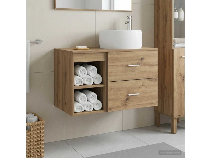 Ensemble de mobilier de salle de bain 2 pcs chêne artisanal shl7418 - Conforama B