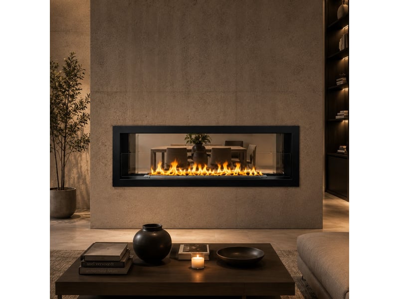 Montefalco 120 - cheminée à bioéthanol encastrable double face 120x40x15 cm avec brûleur en acier de 1,25 l  - Conforama B