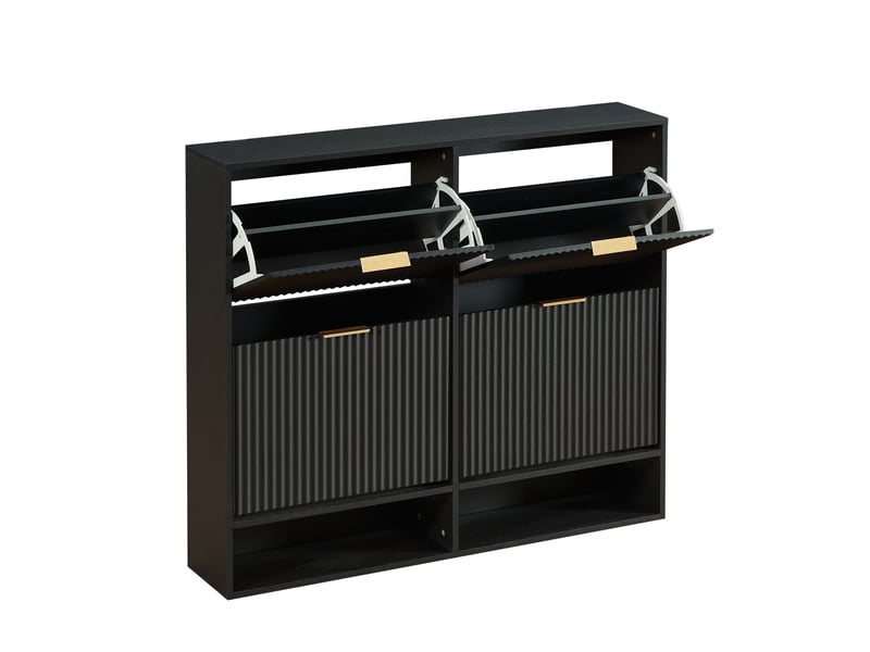  Meuble à chaussures étroit avec portes basculantes, 120 x 24 x 102 cm, mdf noir, façade rainurée  - Conforama A