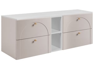 Meuble sous-vasque suspendu aura 140 cm avec plan blanc et étagère blanche cachemire mat k