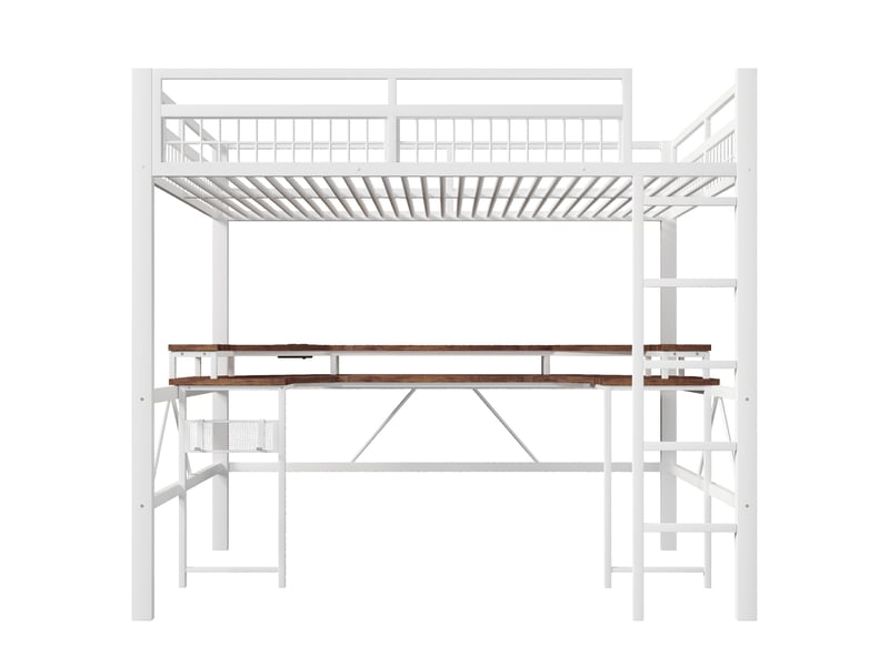  Lit mezzanine blanc 140 × 200 cm avec bureau, led, usb, type-c et 2 prises  - Conforama A
