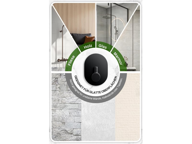  Lot de 6 porte-serviettes sans perçage en acier inoxydable - crochets autocollants puissants améliorés pour salle de bain, toilettes(noir  - Conforama E
