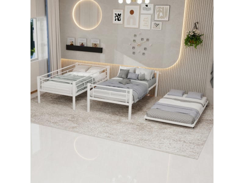  Lit superpose avec rangement en métal solide | structure robuste anti-bruit | barrières de protection | pas besoin de matelas à ressort  - Conforama C