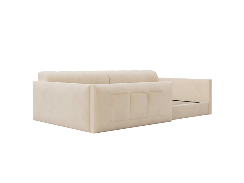  Lit rembourré enfant 90x200cm convertible, avec rangements, tête de lit épaisse, velours beige  - Conforama E