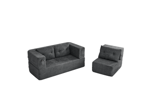 Canapé convertible ulevr 3 places modulable avec fauteuil pliant, couchage 199 x 194 cm, poches latérales, tissu gris foncé