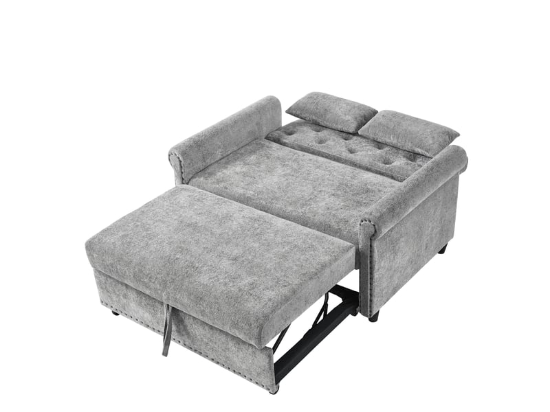  Canapé-lit 2 places 3-en-1 120x80x82 cm – gris – dossier 3 positions, tissu chenille, 2 coussins  - Conforama D