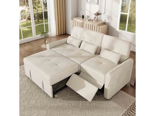 Canapé convertible 3 places 176x148x83 cm, canapé-lit extensible 3 en 1 avec dossier réglable 3 positions, repose-pieds intégré,tissu chenille-beige