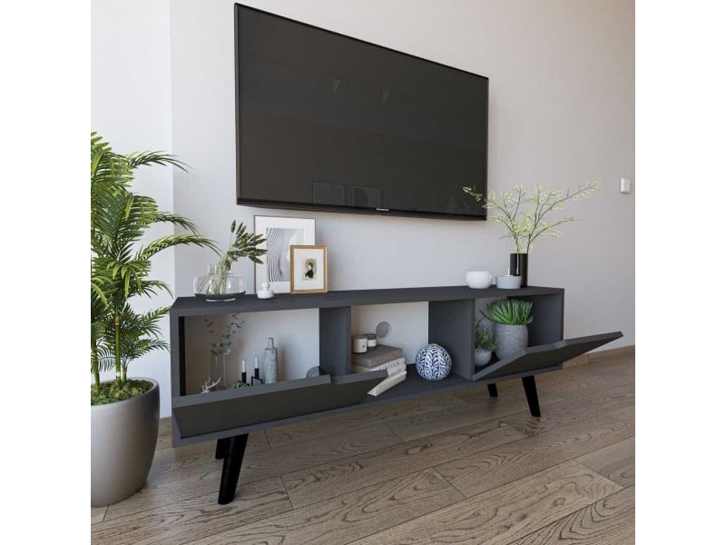  Meuble tv 2 portes en aggloméré siena anthracite  - Conforama D