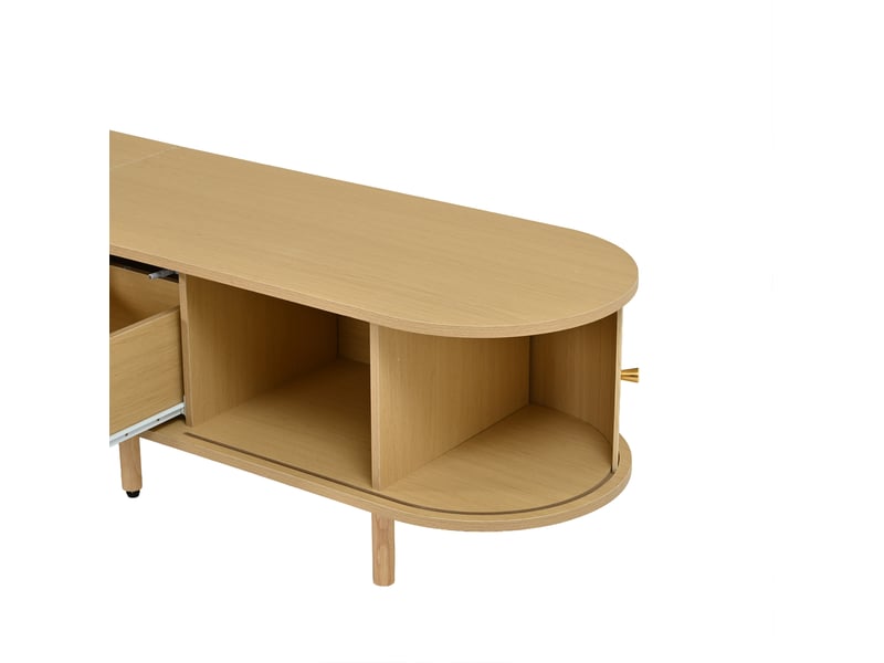  Meuble tv avec portes en rotin 180x40x40 cm en mdf bois clair  - Conforama R