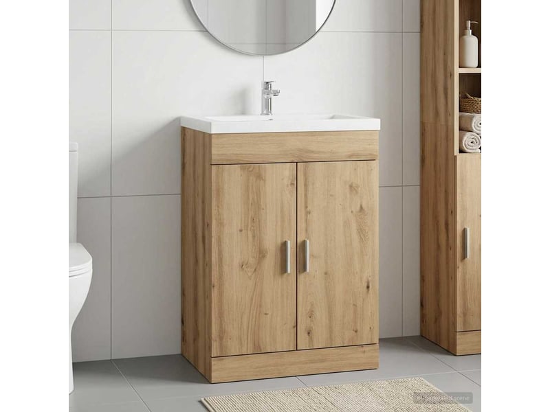  Meuble sous lavabo de salle de bain, commode chêne artisanal shl4910  - Conforama B