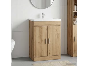 Meuble sous lavabo de salle de bain, commode chêne artisanal shl4910