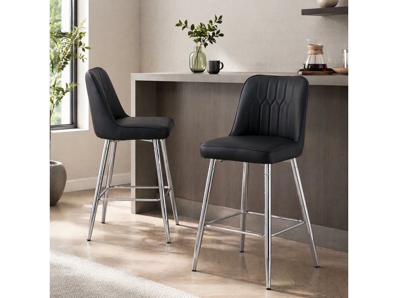  Lot de 2 tabourets de bar avec dossier ergonomique et repose-pieds, en pu et métal noir et argent  - Conforama B