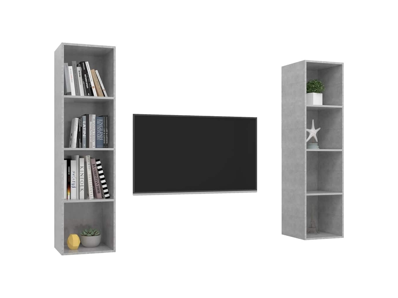  Lot de 2 meuble tv mural, meuble tv suspendu gris béton bois d'ingénierie shl29019  - Conforama C