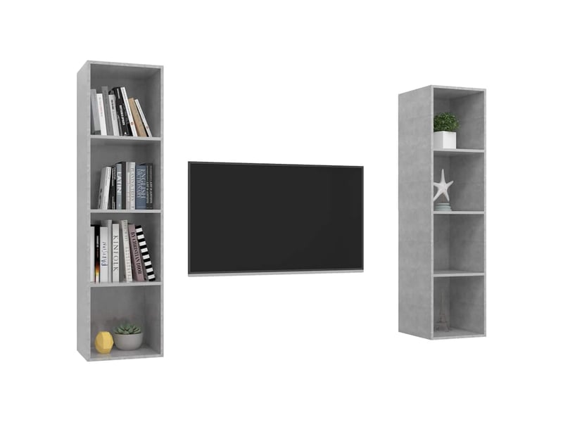  Lot de 2 meuble tv mural, meuble tv suspendu gris béton bois d'ingénierie shl29019  - Conforama C