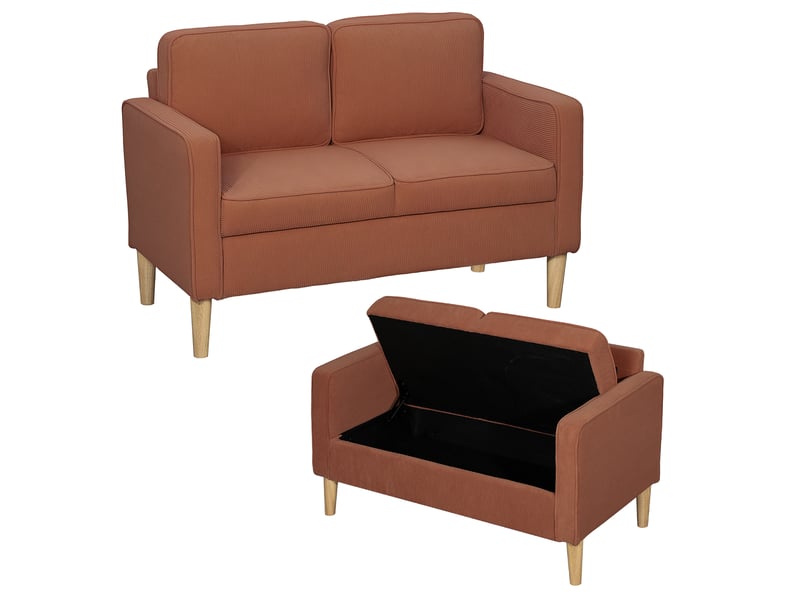  Canapé 2 places avec coffre de rangement velours côtelé orange 117 x 63 x 79 cm  - Conforama A