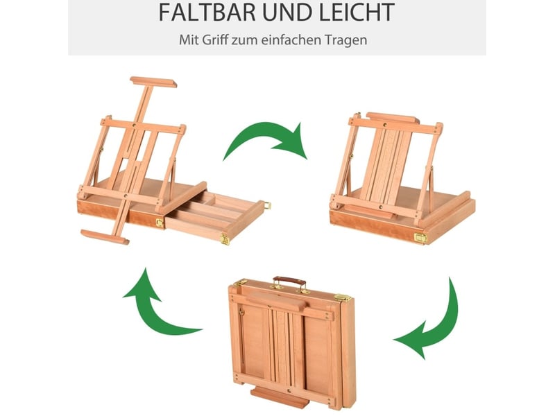 Chevalet d'atelier pliable 42x36x12,5 cm - naturel - réglable, tiroir à 4 compartiments - Conforama E