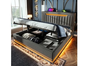 Lit coffre 140x190 cm <strong></strong> <strong></strong> coloris gris