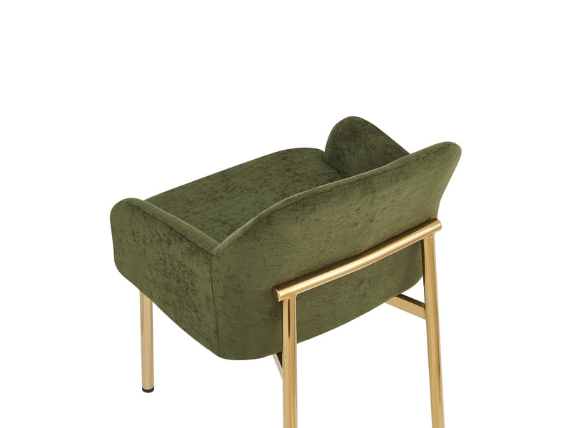  Lot de 6 chaises de salle à manger vertes avec accoudoirs, dossier ergonomique, pieds métal doré, patins réglables, charge 125 kg, modernes  - Conforama D