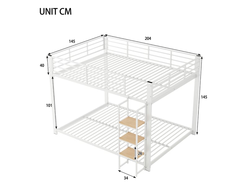  Lit superposé 140x200cm - lit double enfant en métal silencieux avec échelle à marches en bois - blanc  - Conforama E