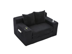 Canapé droit compressé convertible <strong>MODENVIE</strong> <strong></strong> 2 places Velours côtelé Noir