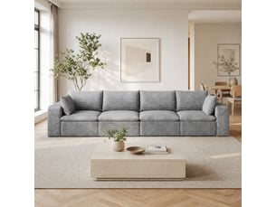 Canapé 4 places en velours côtelé gris, avec coussins amovibles, sans montage