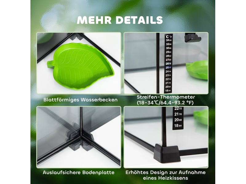 Terrarium en verre 50 x 30 x 35 cm – noir – ventilation grillagée et ouverture d'alimentation - Conforama E
