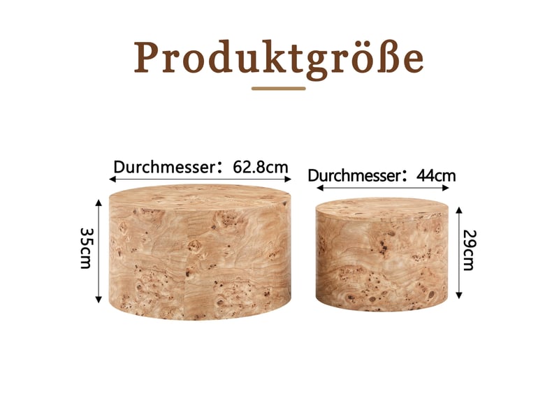 Tables basses gigognes ulevr rondes avec rangement, set de 2, ø 62,8 et 44 cm, mdf aspect bois, couvercle amovible - Conforama C