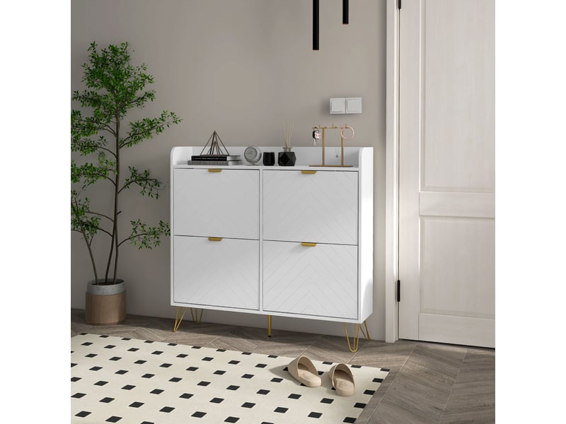  Meuble à chaussures 4 abattants, avec étagère réglable, rangement chaussure 106 x 24 x 102 cm, blanc  - Conforama C