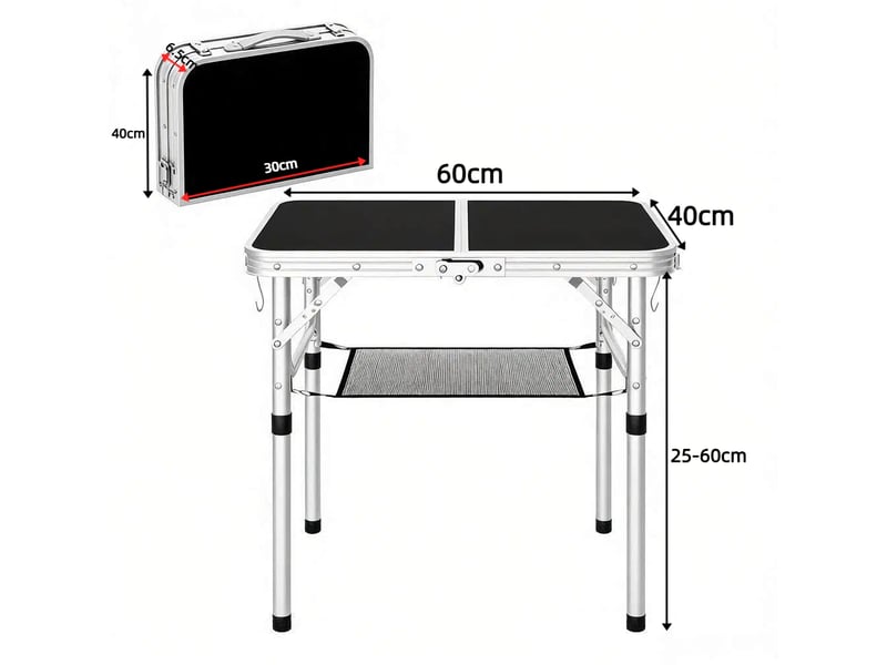  Table pliante de camping réglable avec filet de rangement 60 x 40 cm noire homvra  - Conforama E