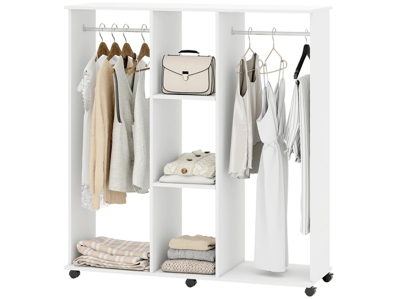  Armoire penderie ouverte mobile 2 tringles 3 étagères blanc 120 x 40 x 128 cm  - Conforama B