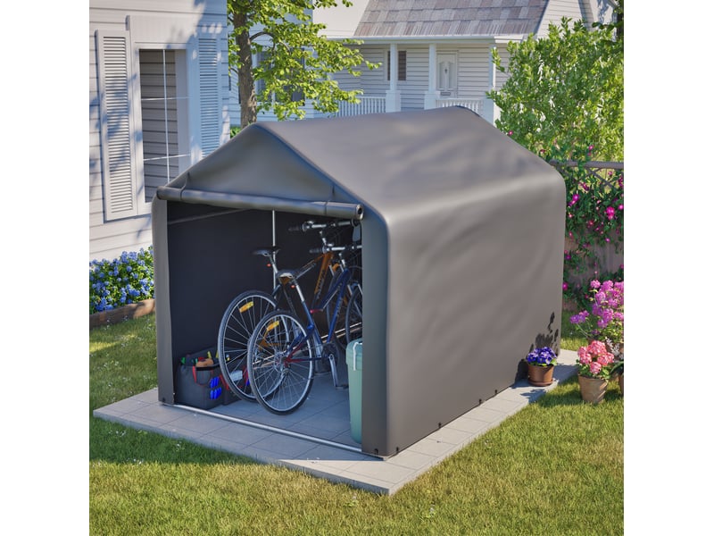  Abri de rangement pour vélos gris 160 x 220 x 165 cm en métal et pe, étanche avec porte enroulable extérieure  - Conforama B