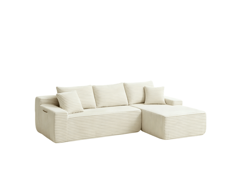 Canapé d’angle modulable 4 places en velours côtelé beige, 239x156x79 cm - Conforama D