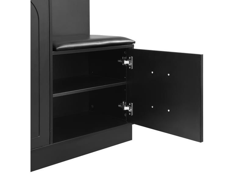  Vestiaire compact moderne avec armoire, meuble à chaussures, miroir, banc et tablettes réglables, noir  - Conforama E
