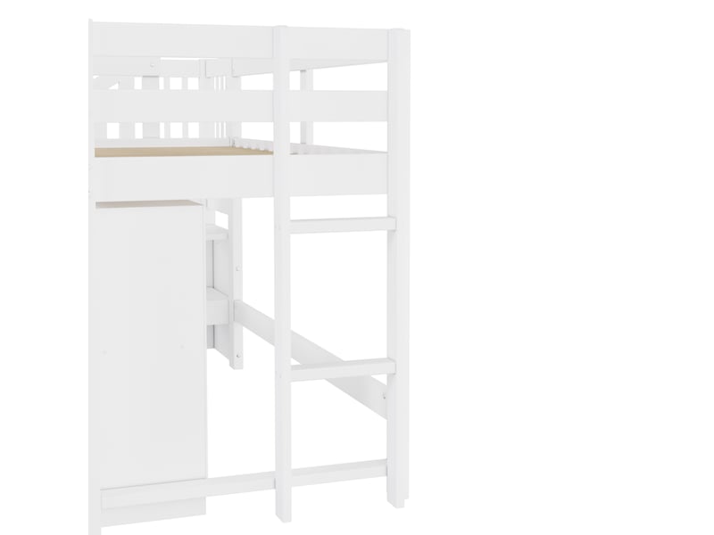 Lit mezzanine enfant 90x200 cm – blanc – rangements, bibliothèque, escalier avec rangement et led - sans matelas - Conforama E