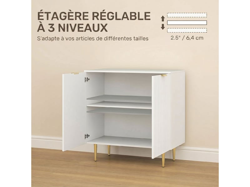  Buffet cuisine, meuble de rangement avec 2 portes, étagère réglable, pieds métalliques surélevés, 80 x 40 x 80 cm, blanc  - Conforama E