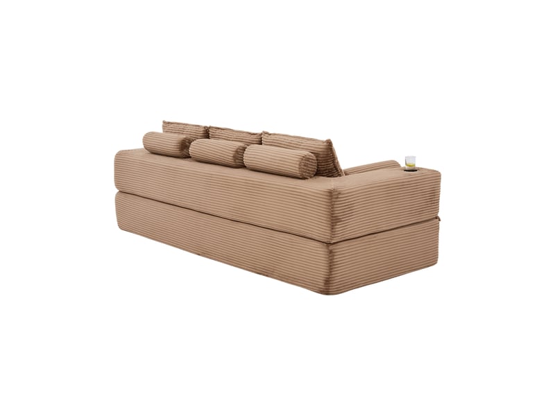 Canapé convertible 3 places en velours côtelé marron avec coffre et tiroir intégré sous l'assise - Conforama A