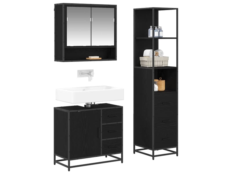 Ensemble de mobilier de salle de bain 3 pièces chêne noir cf64462 - Conforama C
